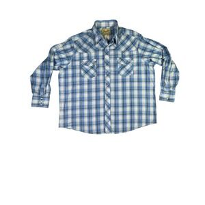 Wrangler Western Shirt Mens 2XL Blue Plaid Cotton Classic Back Yoke Pearl Snap